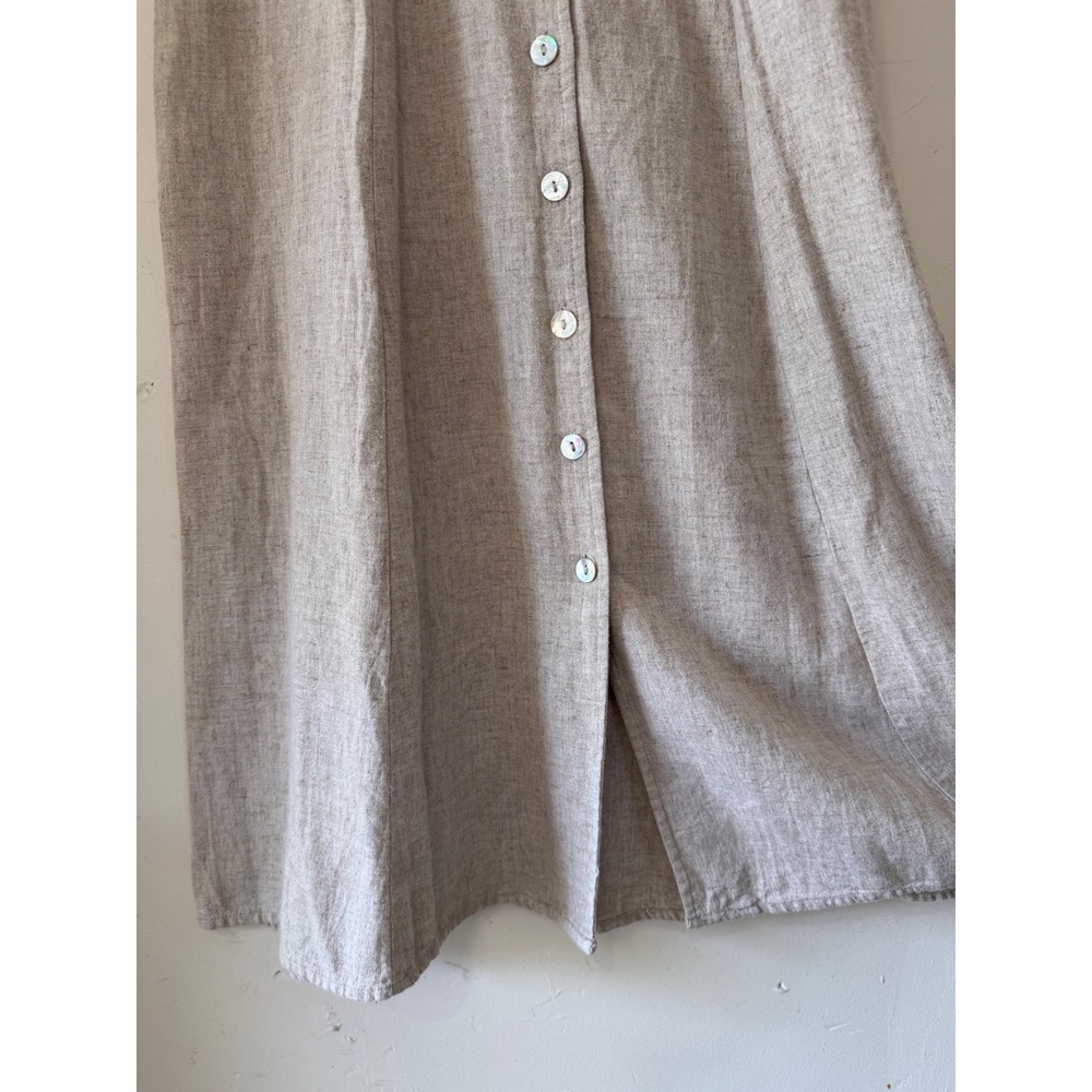 Vintage Midi Dress Size 5/6 Tan Linen Blend Button Front Tie Back Cottagecore - Picture 3 of 13